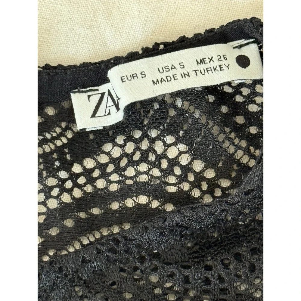 Zara Crop Top Womens Small Black‎ Dark Romantic Whimsygoth Witchy Boho Lace Goth